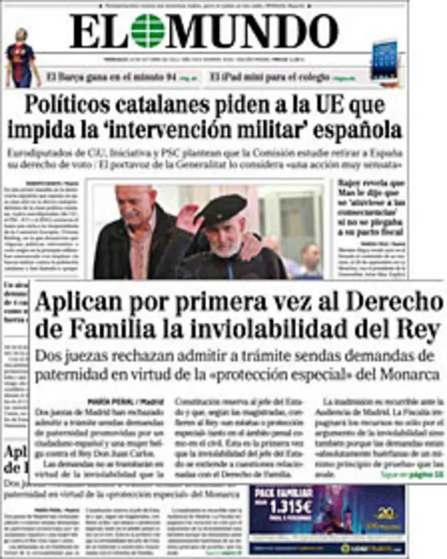 Portada del periódico El Mundo