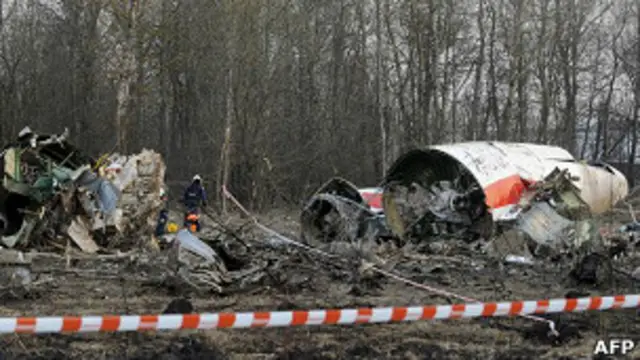 Обломки польского президентского Ту-154 под Смоленском