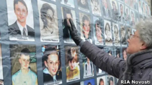 Траурная стена с фотографиями погибших на Дубровке