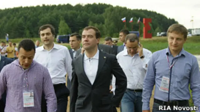 Якеменко, Медведев, Сурков и Костунов на Селигере