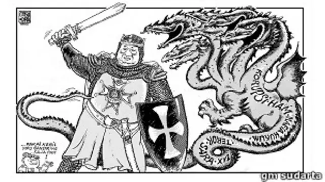 Salah-satu karikatur terbaru GM Sudarta, tentang ketidakberdayaan Presiden SBY menghadapi berbagai kasus besar.