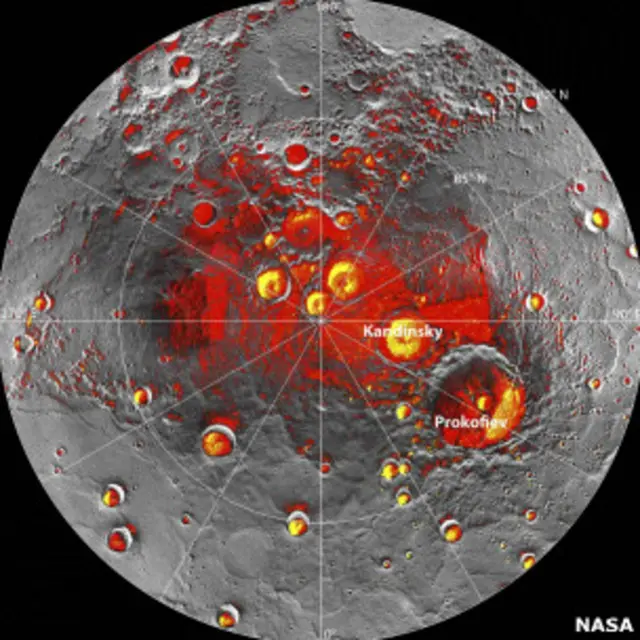 Карта Меркурия с данными о водяном льде