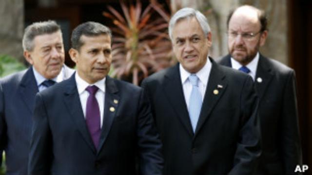 Ollanta Humala, Sebastián Piñera, Rafael Roncagliolo y Alfredo Moreno.