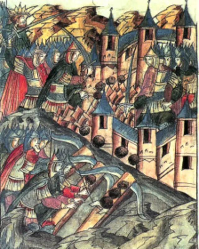 Оборона Козельска (миниатюра из Никоновской летописи XVI века)