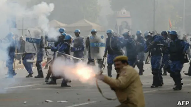 La policía en Delhi