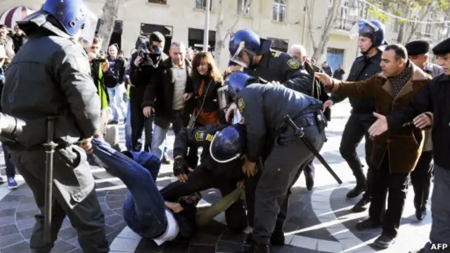 Unjuk rasa di Baku, Azerbaijan.
