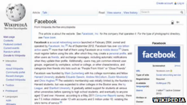 विकीपीडिया, फेसबुक