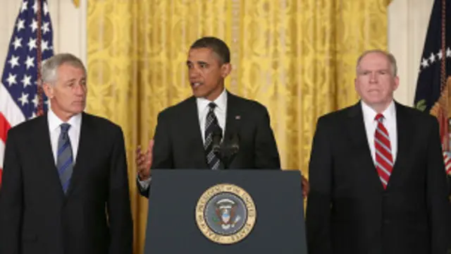 Shugaba Obama da Senata Hagel da kuma John Brennan