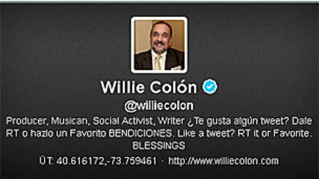 Cuenta de Twitter del músico Willie Colón