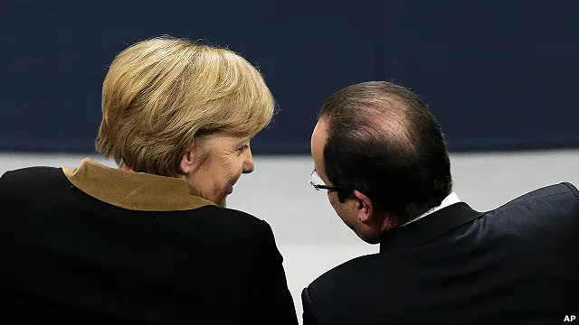 Merkel y Hollande en Berlín.