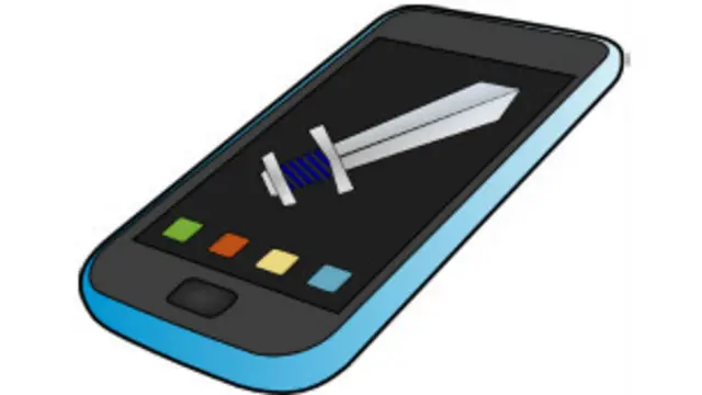 Teléfono con una espada en su pantalla