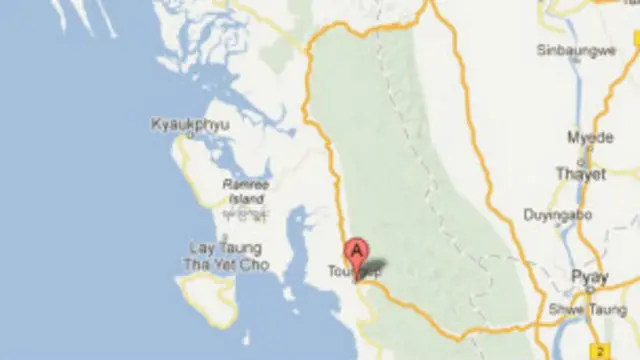 ရခိုင်ပြည်နယ် တောင်ကုတ်မြို့ကို မြေပုံမှာ တွေ့ရပုံ