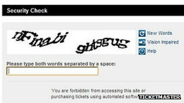 Captura de pantalla de un captcha