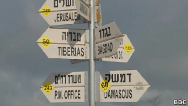 Дорожный указатель вблизи израильско-сирийской границы
