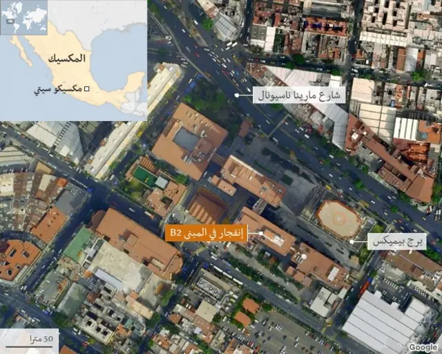 خريطة لموقع الانفجار