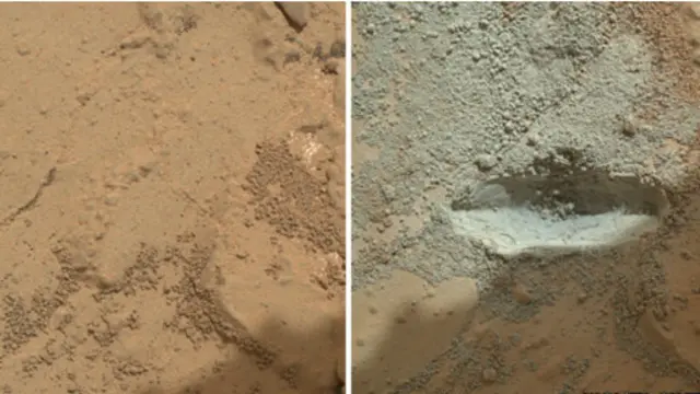 मंगल की सतह पर खुदाई से पहले और बाद की तस्वीर 