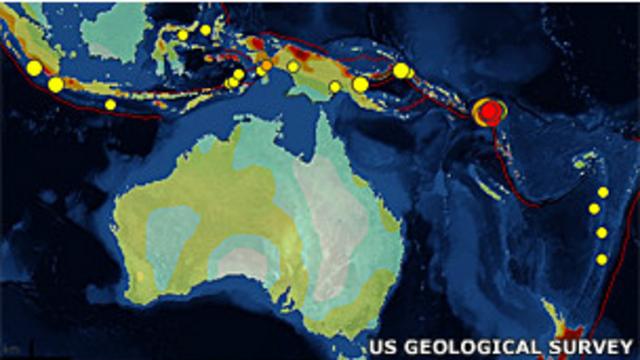 Mapa de la localización del terremoto, Servicio Geológico de EEUU