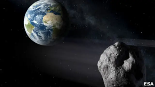 Simulación de un asteroide pasando junto a la Tierra