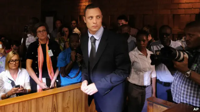 Oscar Pistorius dalam sidang Jumat 22 Februari 2013.