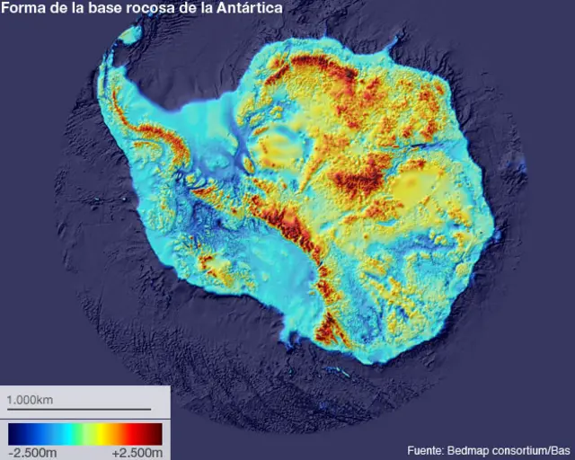 Mapa de la base rocosa de la Antártica