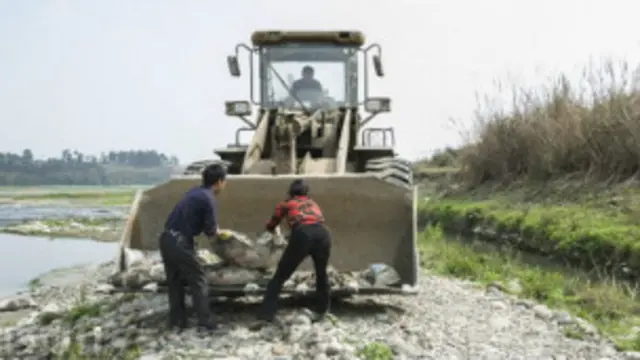 Người dân đang đem chôn xác vịt