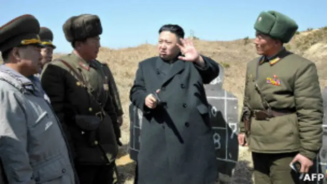 زعيم كوريا الشمالية أثناء تفقد وحدة عسكرية. 