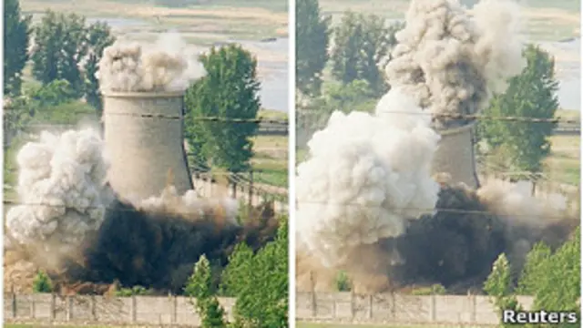 Kuzey Kore'nin Yongbyon'daki tesisinin soğutma kulesi yıkılmıştı