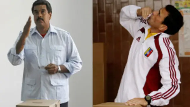 Dua kandidat calon presiden Venezuela, Nicolas Maduro (kiri) dan pesaingnya, Henrique Capriles.