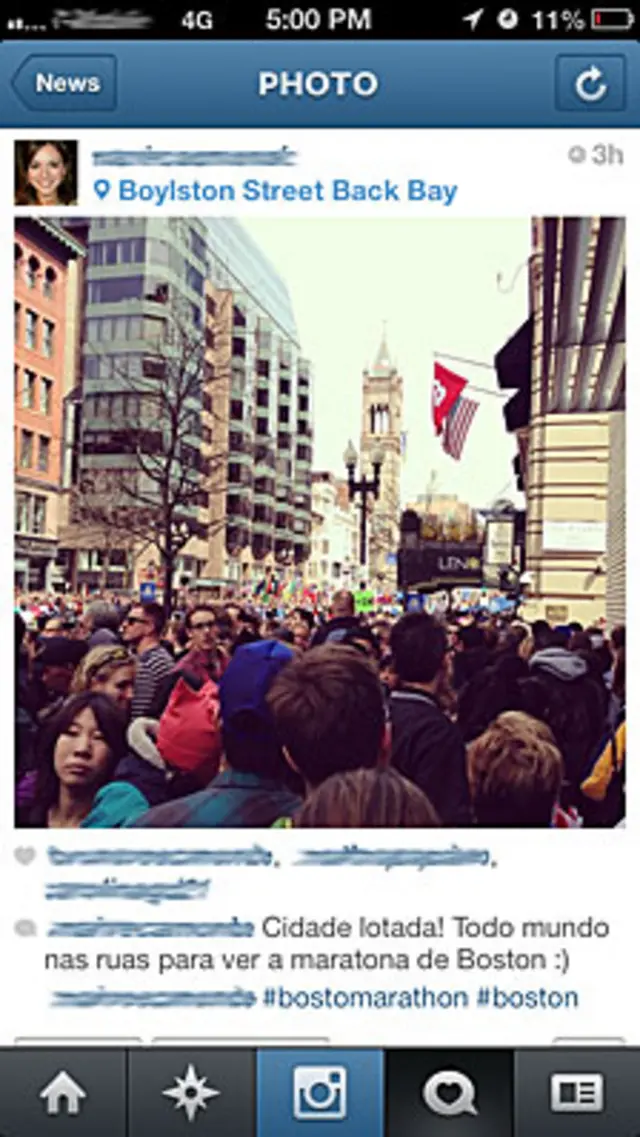 Página de rede social com foto do local da maratona, antes da explosão (foto:arquivo pessoal)