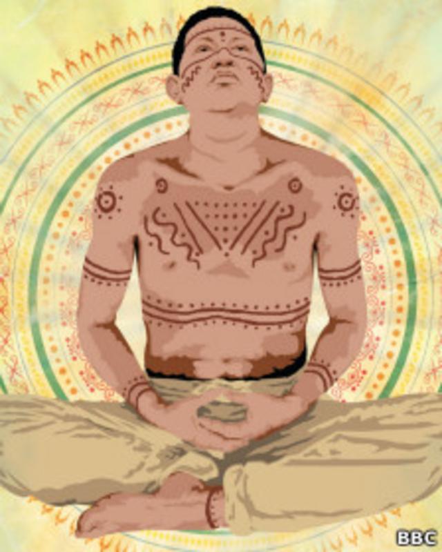 Desenho de Chavez em posição de ioga