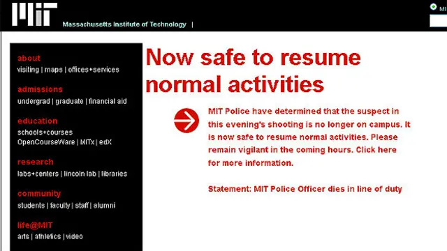 एमआईटी वेबसाइट पर घटना और उसके बाद की हर जानकारी दी जा रही है.