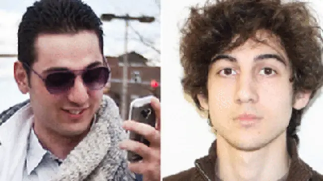 塔梅兰(左)同警察进行枪战时死去，弟弟焦哈尔（右）首次出庭