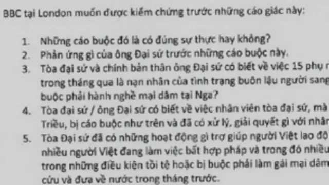 Các câu hỏi của BBC Việt Ngữ đã không được Phòng lãnh sự VN trả lời