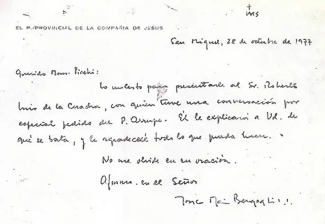 نامه مورخ سال ۱۹۷۷ پدر برگوگلیو درباره النا دلا کوادرا