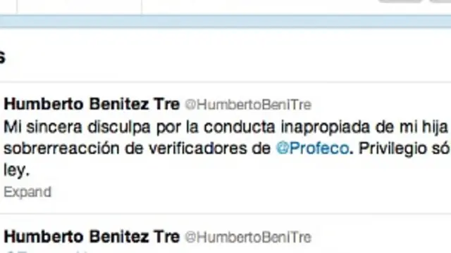 El padre de la joven tuvo que disculparse por Twitter.