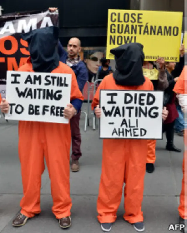 Protesta en Nueva York contra el centro de detención en Guantánamo.