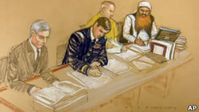 Ilustración del juicio militar contra Khalid Sheikh Mohammed