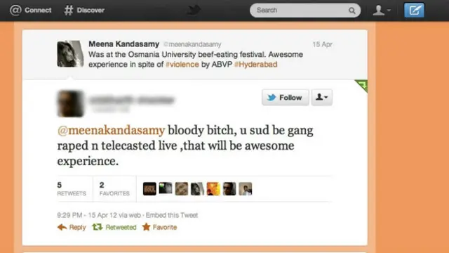 मीना कंडासामी को किया गया एक ट्वीट.