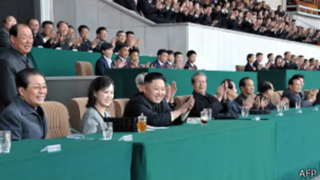 Северокорейские лидеры на футбольном матче