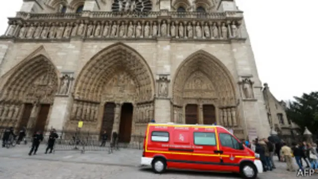 Полицейская машина у собора Нотр-Дам