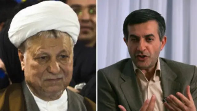 هاشمي رفسنجاني (کيڼ) او اسفنديار رحيم مشايي (ښی) د رد شويو کانديدانو ترمنځ مهمې څېرې دي.