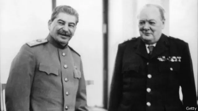 Уинстон Черчилль и Иосиф Сталин в Ялте 8 февраля 1945 г.