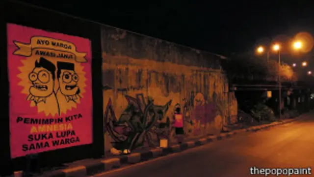 Karya mural Ryan yang terkait pelaksanaan Pilkada Jakarta.
