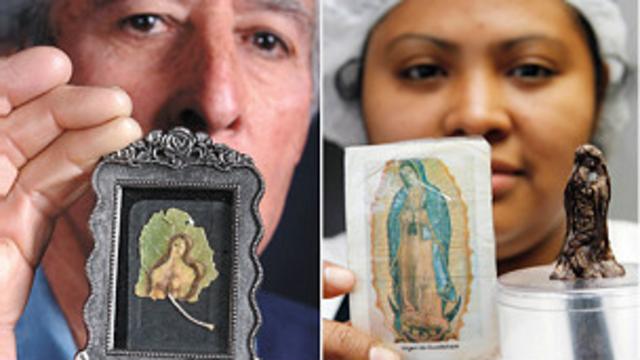 Imágenes de la Virgen en varios objetos