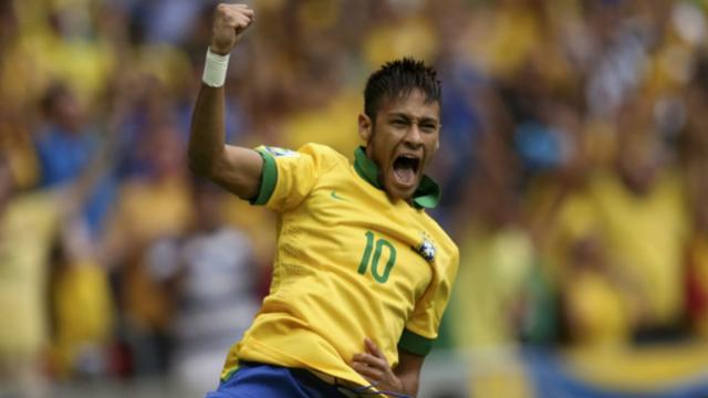 Neymar comemora o primeiro gol contra o Japão na abertura da Copa das Confederações