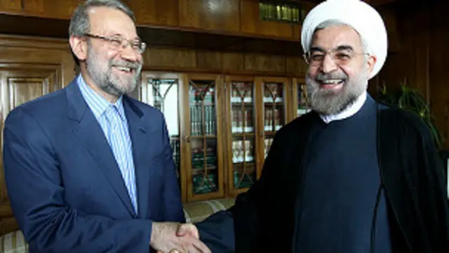 ملاقات با علی لاریجانی رئیس مجلس یکی از اولین دیدارهای آقای روحانی به عنوان رئیس جمهور منتخب بود