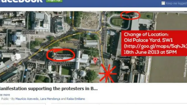 Reprodução de página no Facebook convocando protesto em Londres