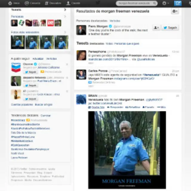 Pantallazo de Twitter con alusiones al Morgan Freeman venezolano
