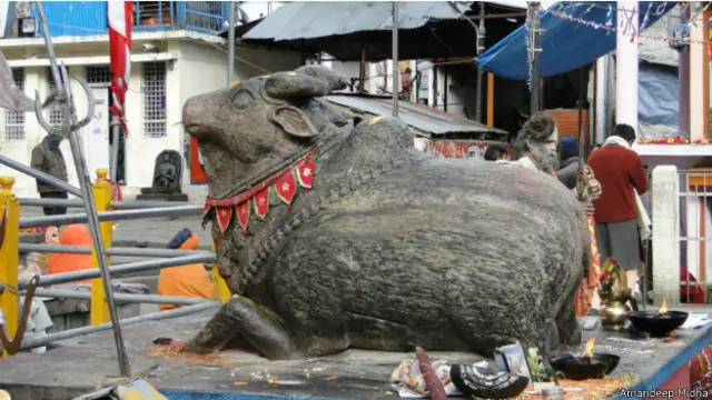 केदारनाथ मंदिर पर नंदी की मूर्ति