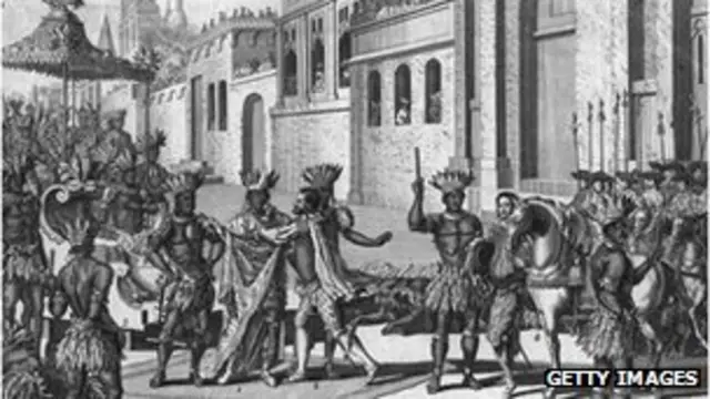 Hernán Cortés se encuentra con el rey de los Aztecas, Moctezuma